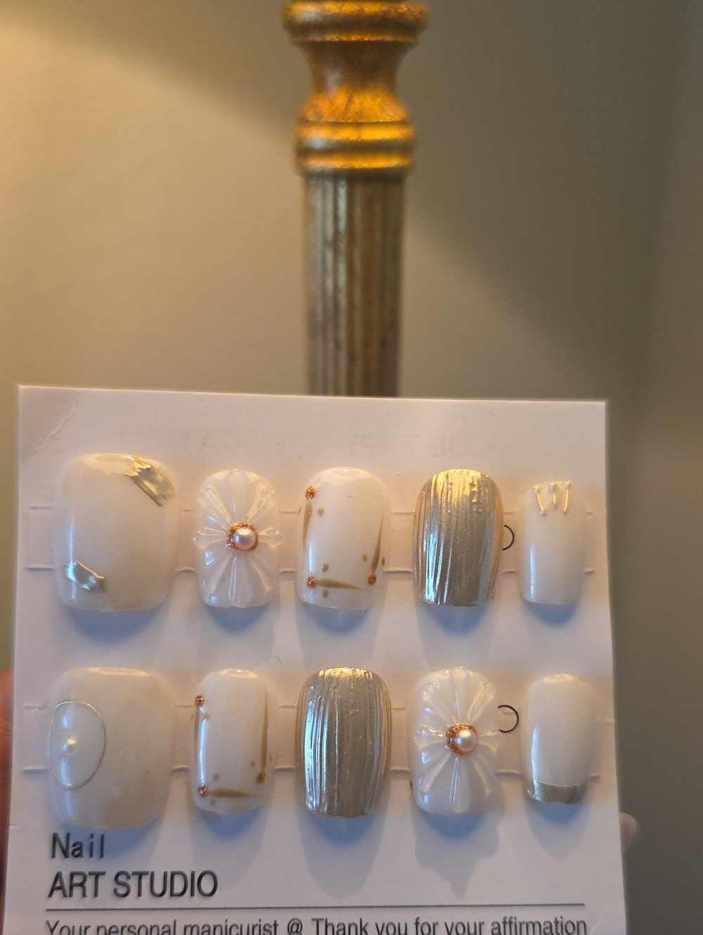 Nail Art Studio White & Gold Press-On Nail Set Size Large